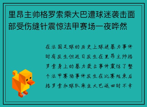 里昂主帅格罗索乘大巴遭球迷袭击面部受伤缝针震惊法甲赛场一夜哗然